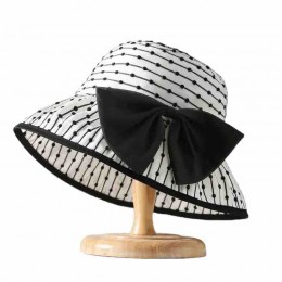 ready to ship fashion chic Women ladies packable bowknot Cotton jacquard bucket dress Hats Travel sun hat with buttons