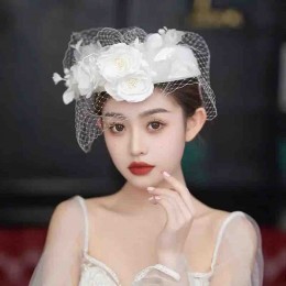 wholesale fashion Women white satin flowers beret mesh veil pillbox hat Kentucky Derby bride hats church wedding new arrival