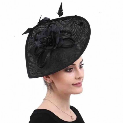 Women's black Kentucky Derby hat sinamay Church hats Wedding Cocktail Tea Party ladies hats and fascinators with 3D flowers