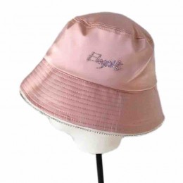 fashion chic Women lady packable pink satin diamond letters trim dress satin bucket hat Travel sun hats