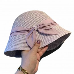 hot sell fashion women pink Straw bucket cloche Hat beach Upf50+ UV protection sun hat for travel with bowknot