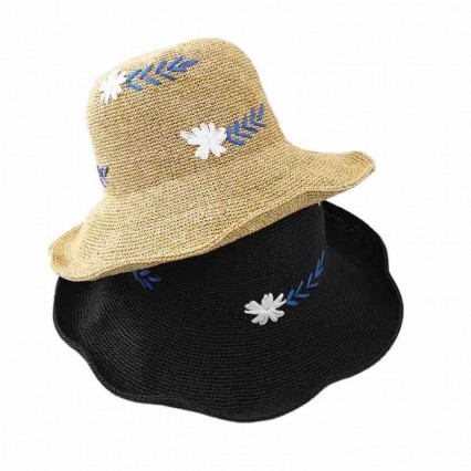 luxury fedora hats for women beach packable embroidery cloche Hats Upf50+ UV protection wide brim straw sun hat