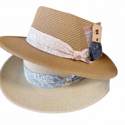 new fashion chic beach hats for women summer straw lace ribbon boater UV protection sun hat fedora pork pie panama hat