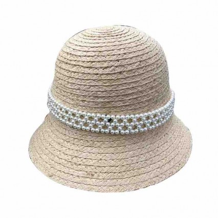 new fashion chic women pearls chain Sun Hats raffia Straw cloche Summer Beach hats for Travel Outdoor Sun hat women summer