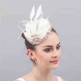 women ladies white Sinamay diamond Fascinator small white church hats Kentucky Derby Hat feather floral Wedding pillbox hat