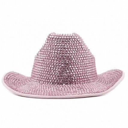 Fashion Bling Rhinestone revit Studded Wide Brim Womens cowboy hat woman Fedora Panama Hats rhinestone cowgirl hat