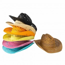 fashion chic 7 colors paper straw western cowboy hat beach UPF 50+UV protection sun hat cowgirl hats unisex