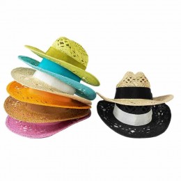 fashion chic 8 colors paper straw western cowboy hat woman beach UPF 50+UV protection sun hat cowgirl hats unisex with ribbon