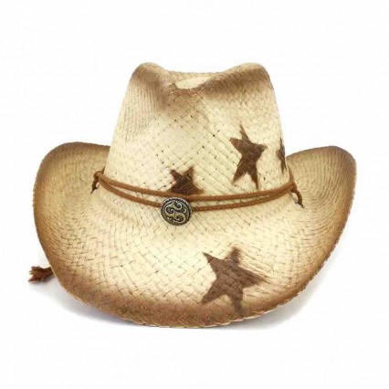 new fashion men women unisex stars pattern printed paper Straw cowboy hat woman beach UPF 50+UV protection sun hat cowgirl hat