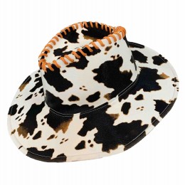 ready to ship fashion chic women Packable PU leather cow printed cowboy hat woman Western Shaped Brim beach hat cowgirl hat