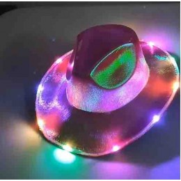 ready to ship new fashion halloween party pink Flashing BlinkyLights Light Up Iridescent Space Cowgirl Hat